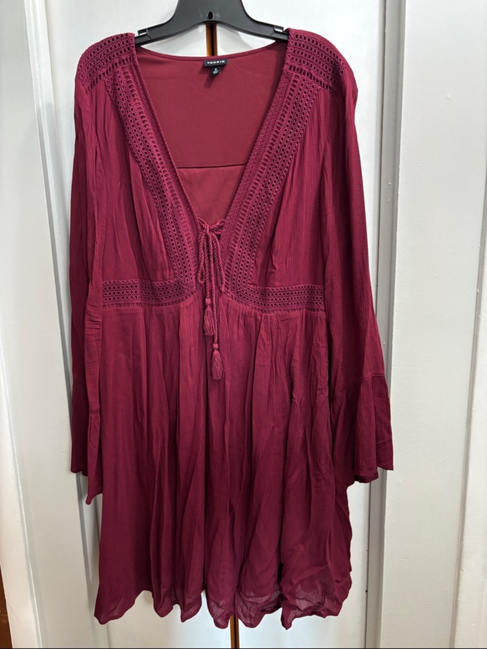 torrid Wine Crochet-Trim Tassel Midi Dress